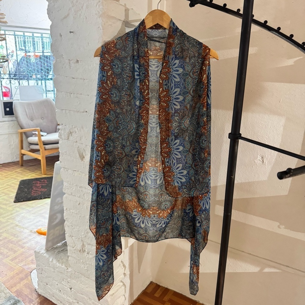 Floral Sheer Wrap in Blue and Brown NWOT